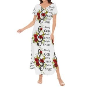 Women’s Long Draped Dress – Short Sleeve Elegance for Worship & Witness