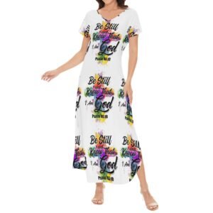 Women’s Long Draped Dress – Short Sleeve Elegance for Worship & Witness