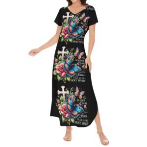 Women’s Long Draped Dress – Short Sleeve Elegance for Worship & Witness