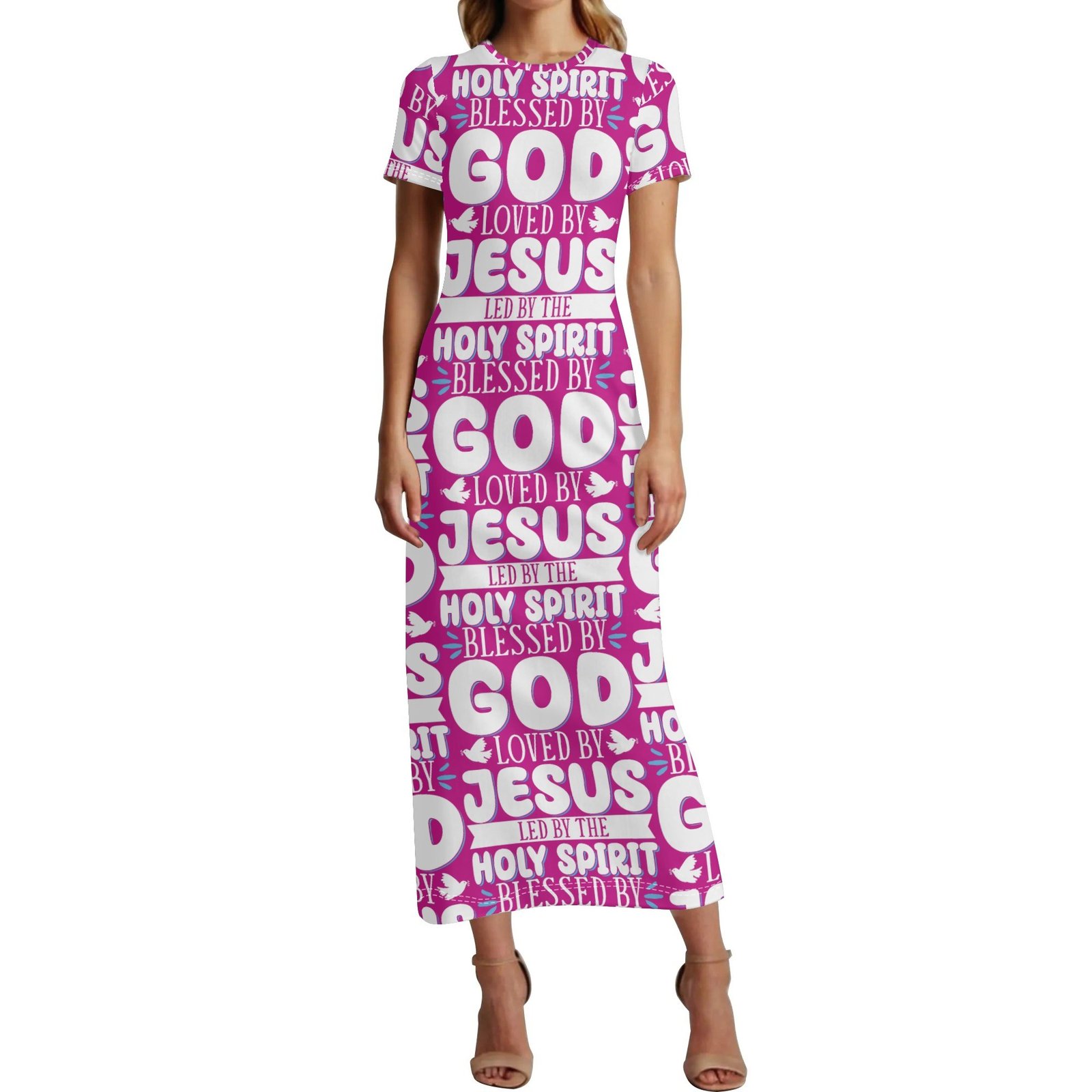 ✨ Women's Short Sleeve Midi Dress – Casual, All-Over Print, Faith-Inspired Comfort