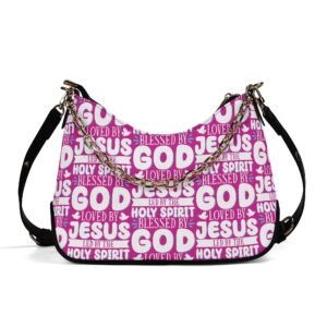 ✨ Women's Elegant Crossbody Bag – PU Leather, Faith-Inspired Typography & Adjustable Chain Strap