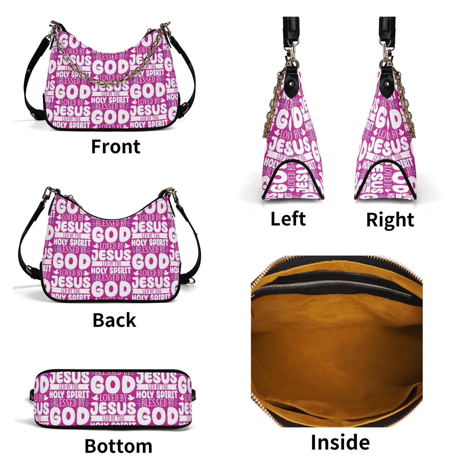 ✨ Women's Elegant Crossbody Bag – PU Leather, Faith-Inspired Typography & Adjustable Chain Strap - Image 6