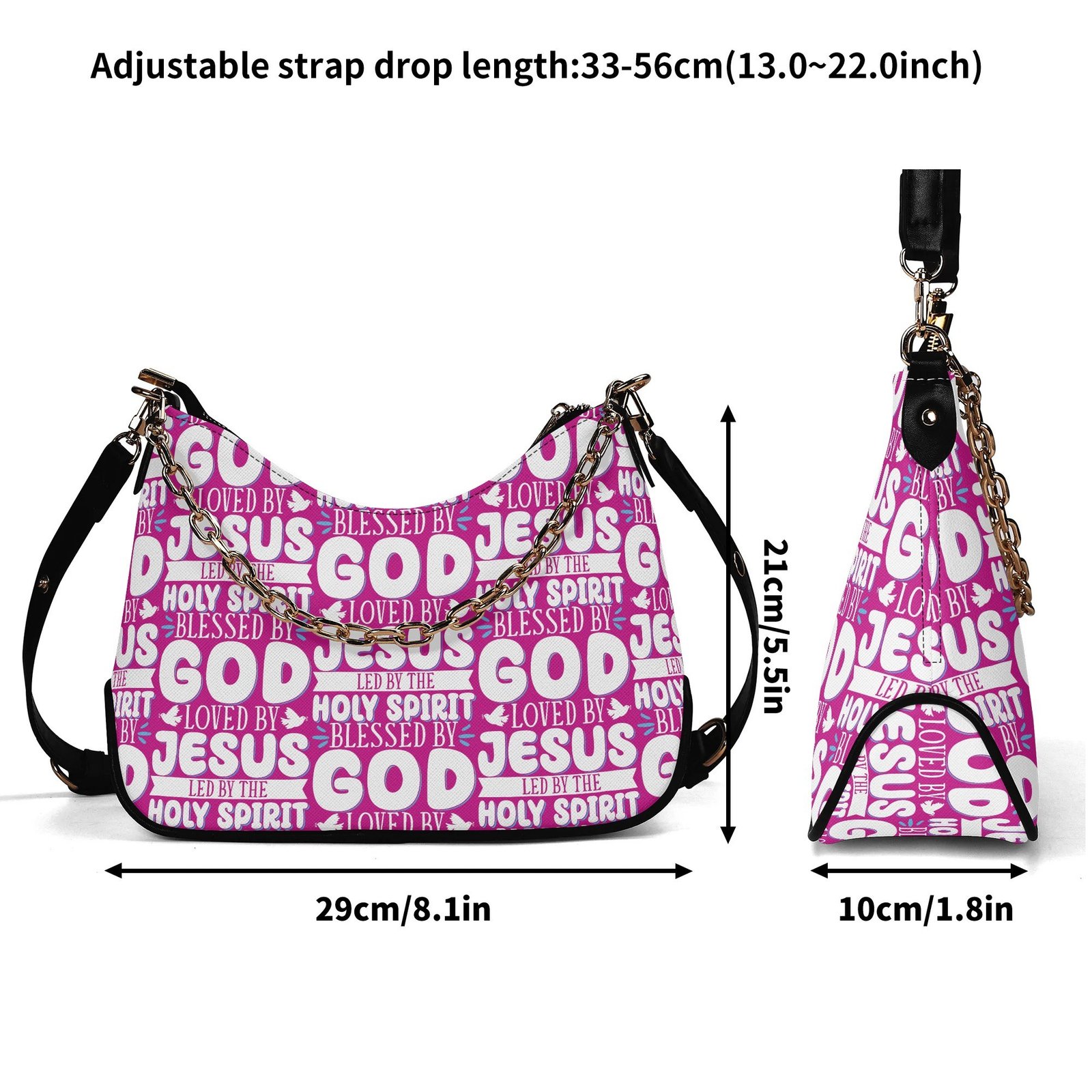 ✨ Women's Elegant Crossbody Bag – PU Leather, Faith-Inspired Typography & Adjustable Chain Strap - Image 7