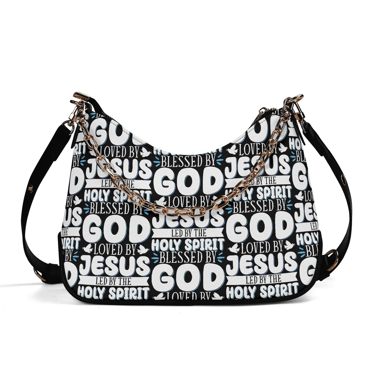 ✨ Women's Elegant Crossbody Bag – PU Leather, Faith-Inspired Typography & Adjustable Chain Strap