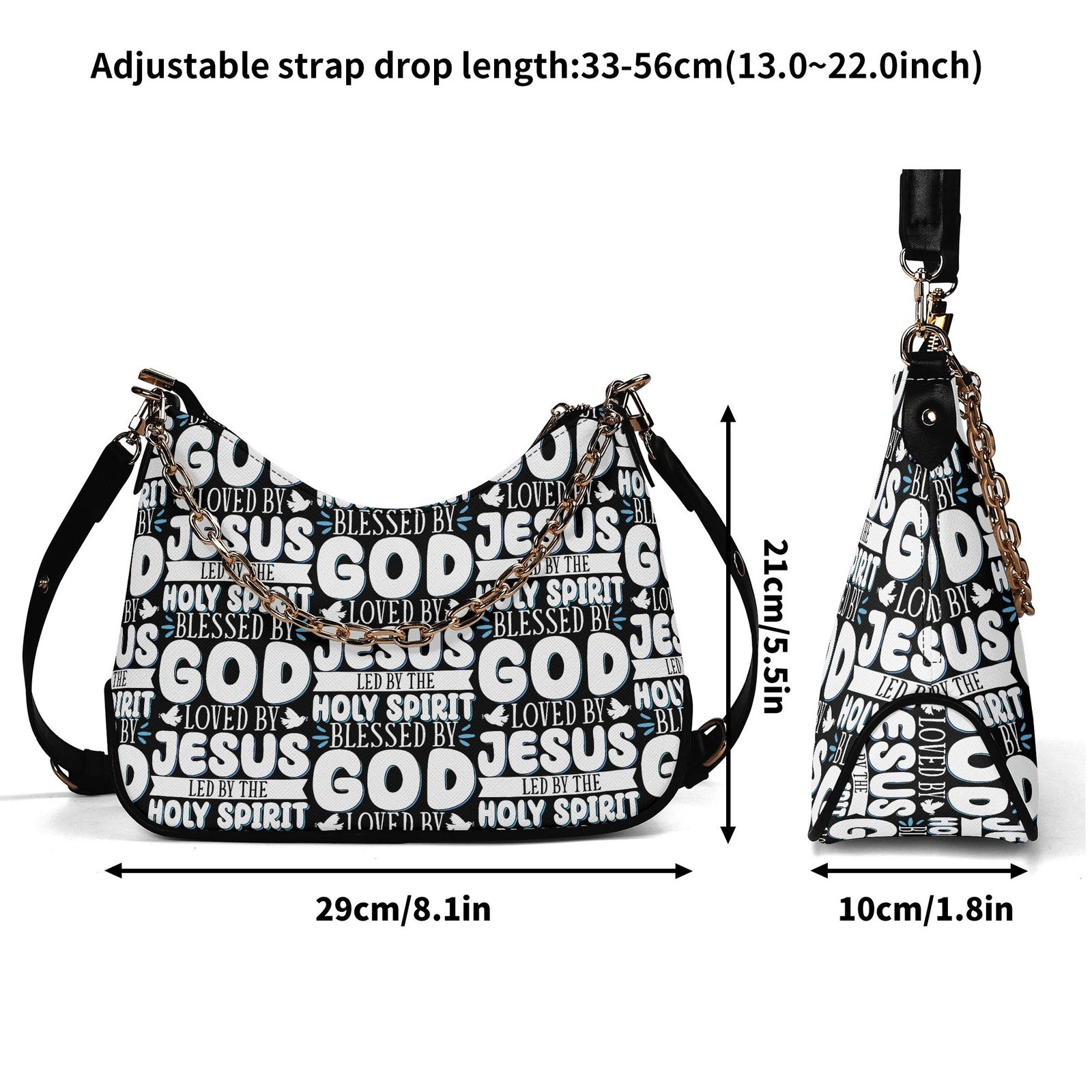 ✨ Women's Elegant Crossbody Bag – PU Leather, Faith-Inspired Typography & Adjustable Chain Strap - Image 7